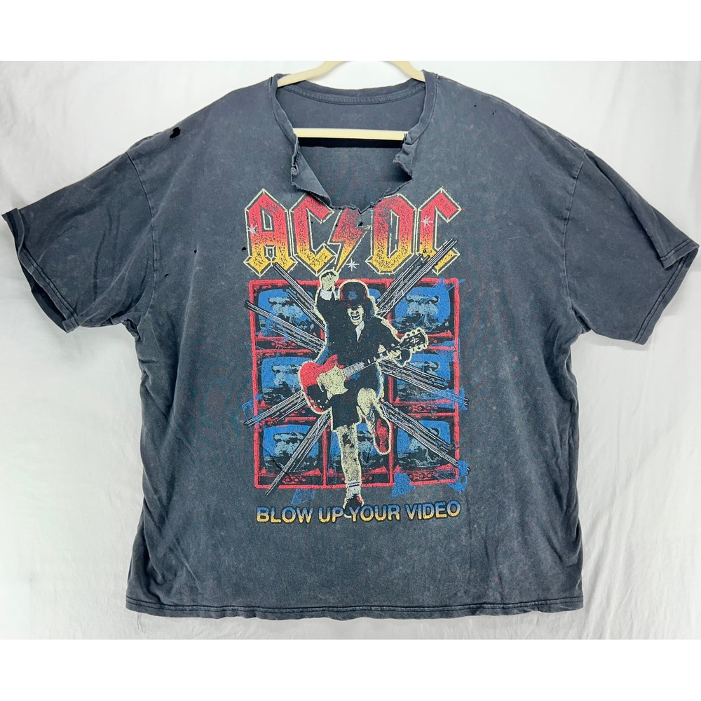 AC/DC Blow Up Your Video Vintage Tour Graphic T-Shirt Distressed Black XL